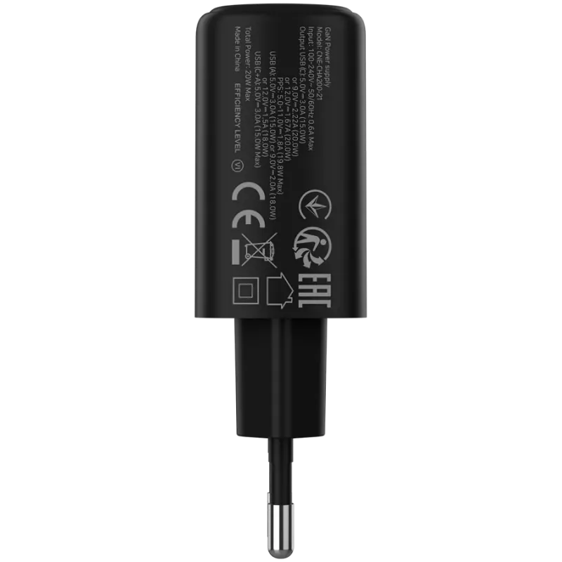 CANYON OnCharge 200 20W 1xPD 1xQC Cargador de pared EU negro