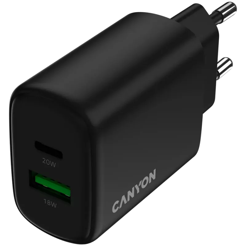CANYON OnCharge 200 20W 1xPD 1xQC Cargador de pared EU negro
