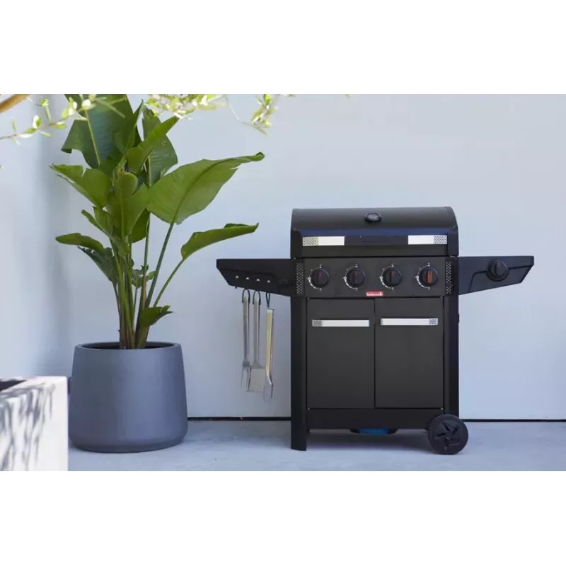 Barbacoa de gas Barbecook Luca 412 con mueble inferior y quemador lateral, 145,4 x 60,3 x 112,3 cm, negro