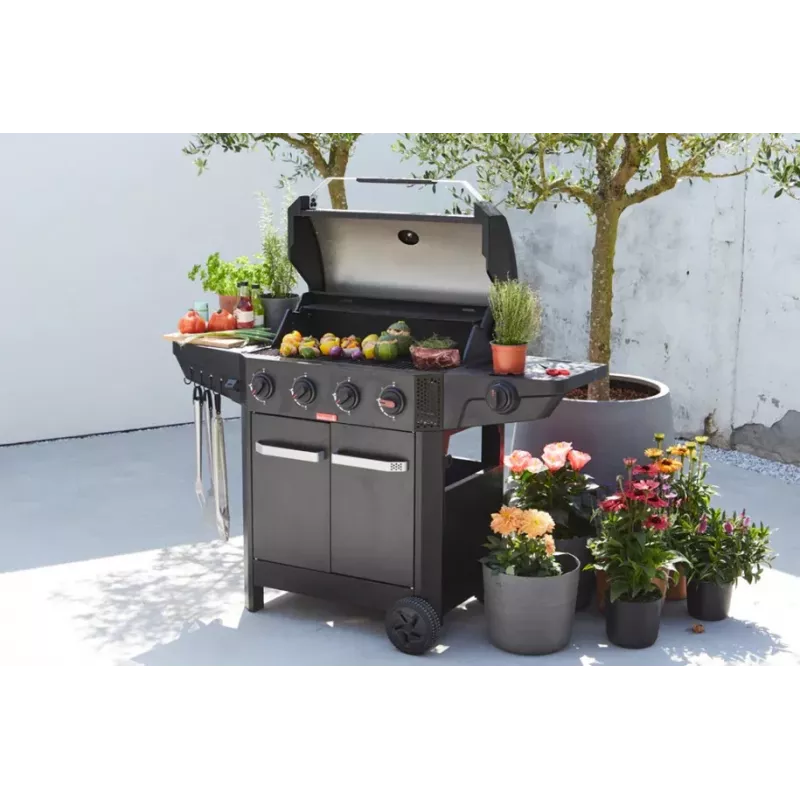 Barbacoa de gas Barbecook Luca 412 con mueble inferior y quemador lateral, 145,4 x 60,3 x 112,3 cm, negro