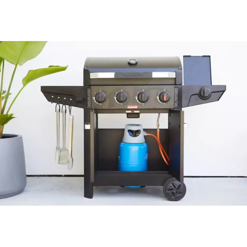 Barbacoa de gas Barbecook Luca 412 con mueble inferior y quemador lateral, 145,4 x 60,3 x 112,3 cm, negro