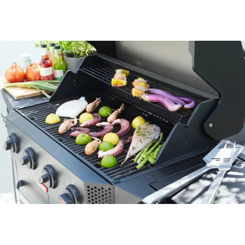 Barbacoa de gas Barbecook Luca 412 con mueble inferior y quemador lateral, 145,4 x 60,3 x 112,3 cm, negro