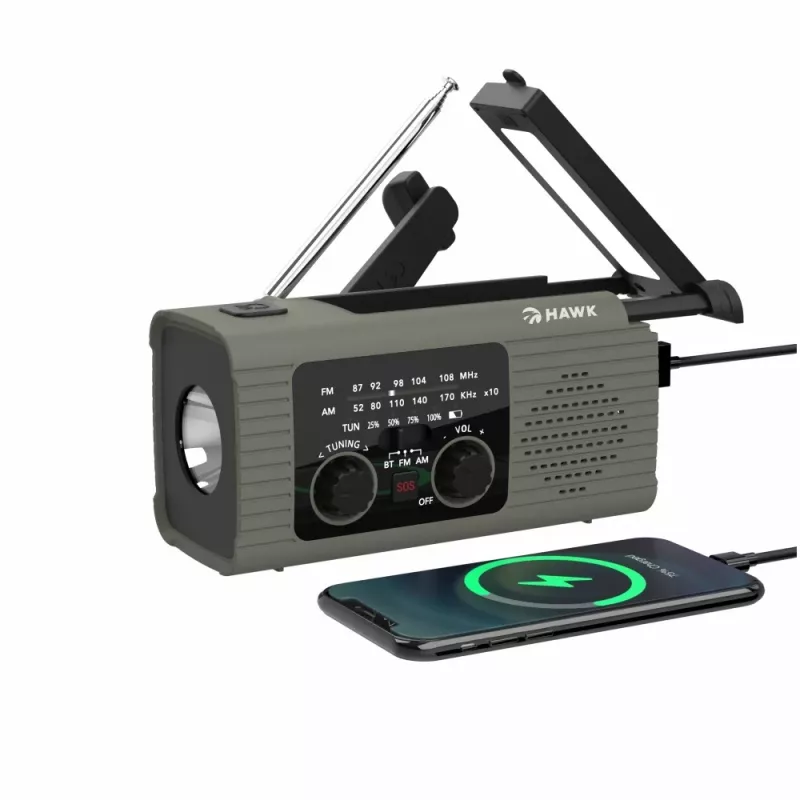 Hawk HWRDI410GN radio solar con dinamo y linterna