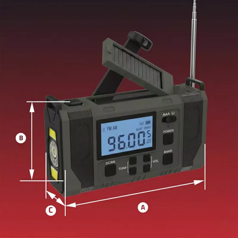 Hawk HWRDI420GN radio meteorológica de emergencia con solar, dinamo, linterna, AM/FM/KW, verde