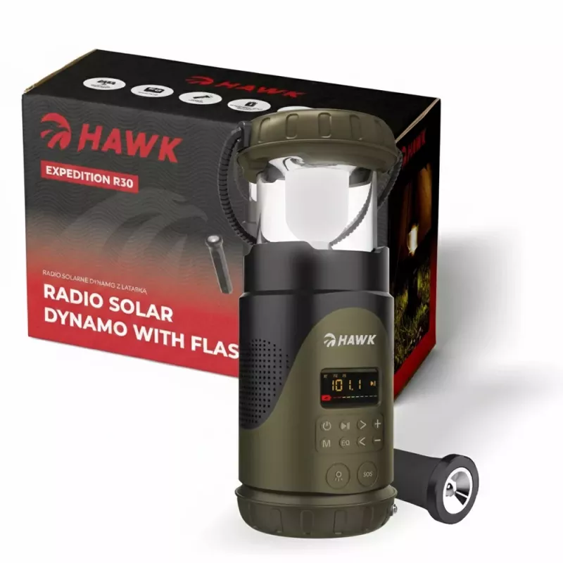 Hawk HWRDI430GN radio solar con dinamo y linterna