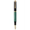 Pelikan Souverän M1000 Estilográfica, negra, adornos dorados, ventana de tinta verde, plumín ancho, émbolo integrado, ambidiestra, Alemania