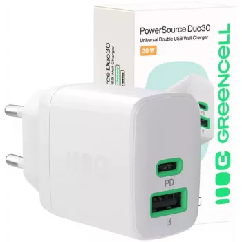 Cargador Green Cell PowerSource Duo30 30W USB-C y USB-A blanco
