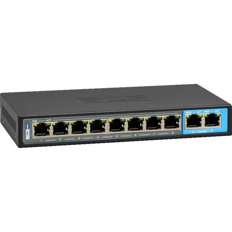 BCS BCS-B-SP0802G switch PoE+ de 8 puertos con 2 uplink Gigabit, 120 W, no gestionado
