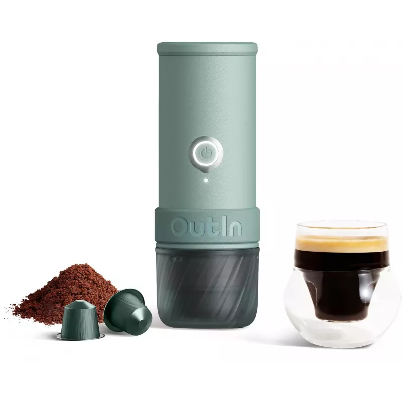 OUTIN Cafetera eléctrica portátil Mino Canyon Green 20 Bar 80 ml USB-C