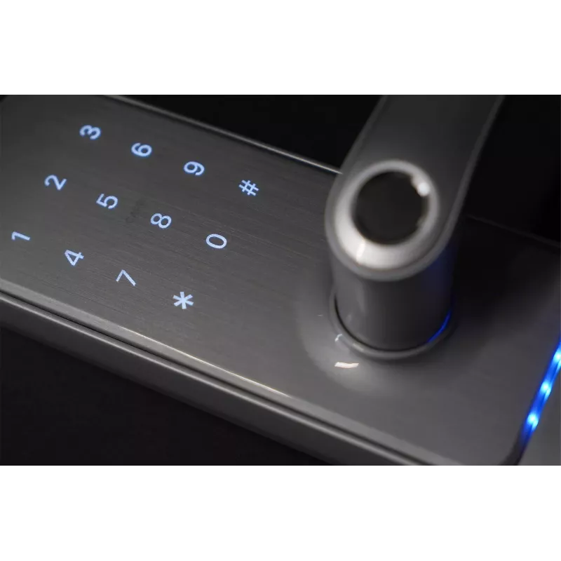 EURA ELH-01H4 manilla de acceso plateada con huella dactilar, RFID, PIN, Bluetooth