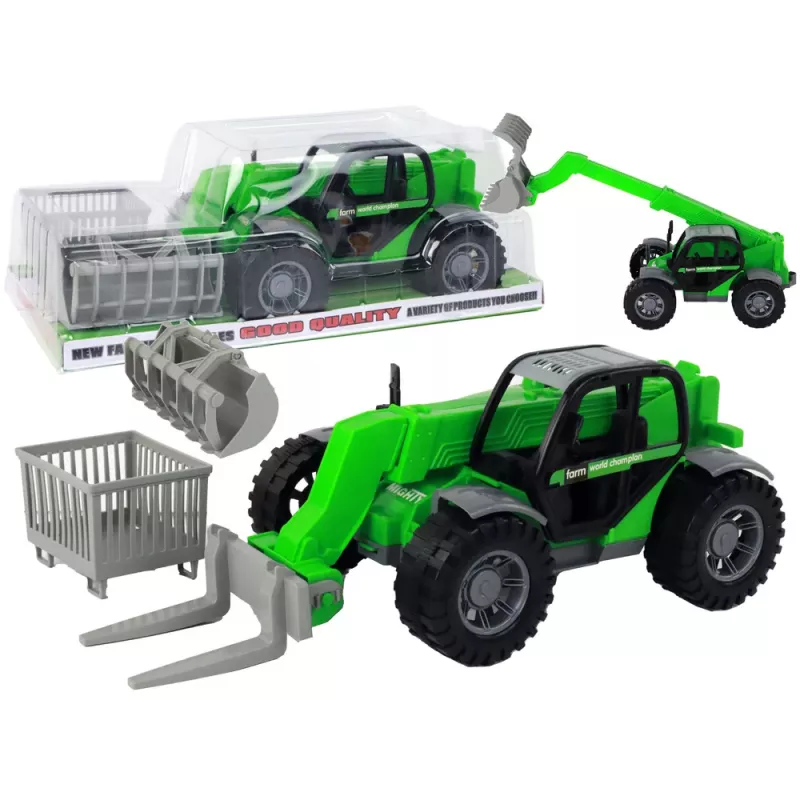 Vehículo agrícola LEAN TOYS tractor verde con grúa, máquina agrícola