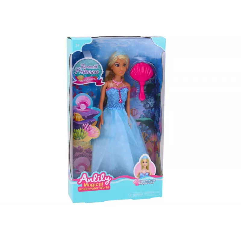 Muñeca LEAN TOYS Anlily princesa sirena vestido azul con cepillo