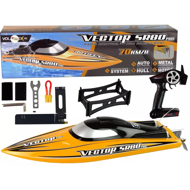 Lancha motora de carreras RC LEAN TOYS SR80 PRO brushless ARTR 74 km/h amarilla