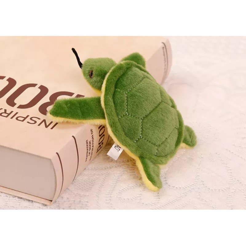 LEAN TOYS Llavero mascota tortuga de peluche con chirriador verde 15 cm