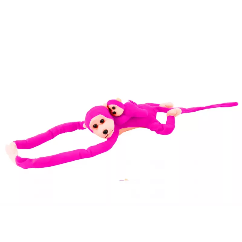 LEAN TOYS Mascota de peluche mono con bebé, rosa oscuro 90 cm