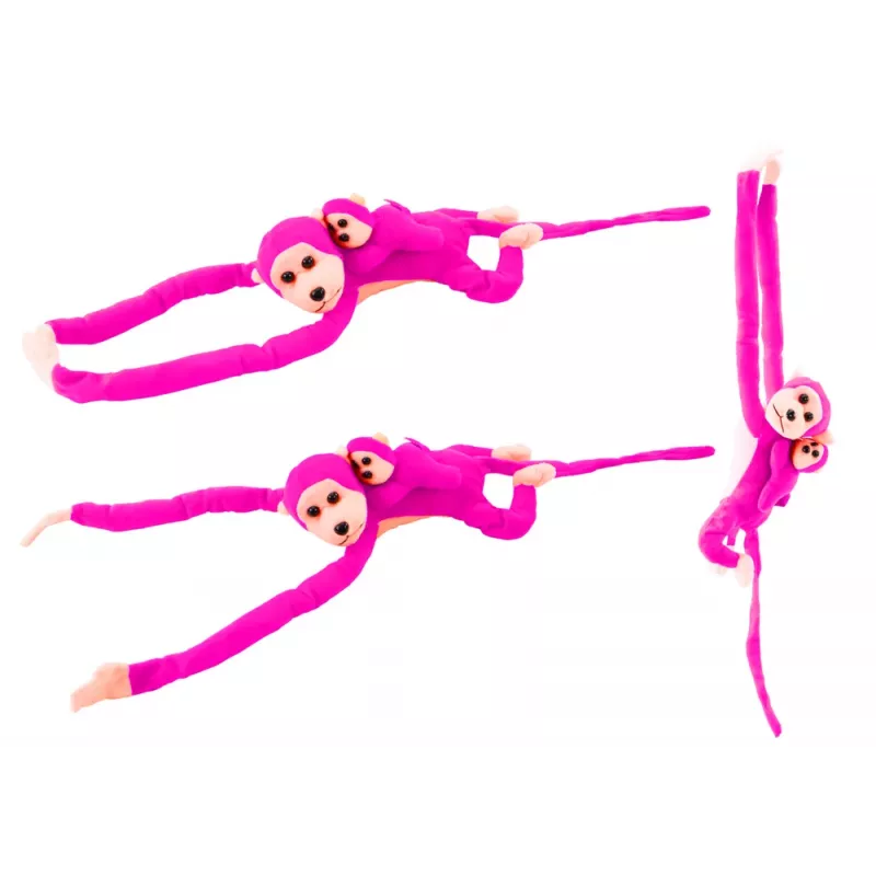 LEAN TOYS Mascota de peluche mono con bebé, rosa oscuro 90 cm