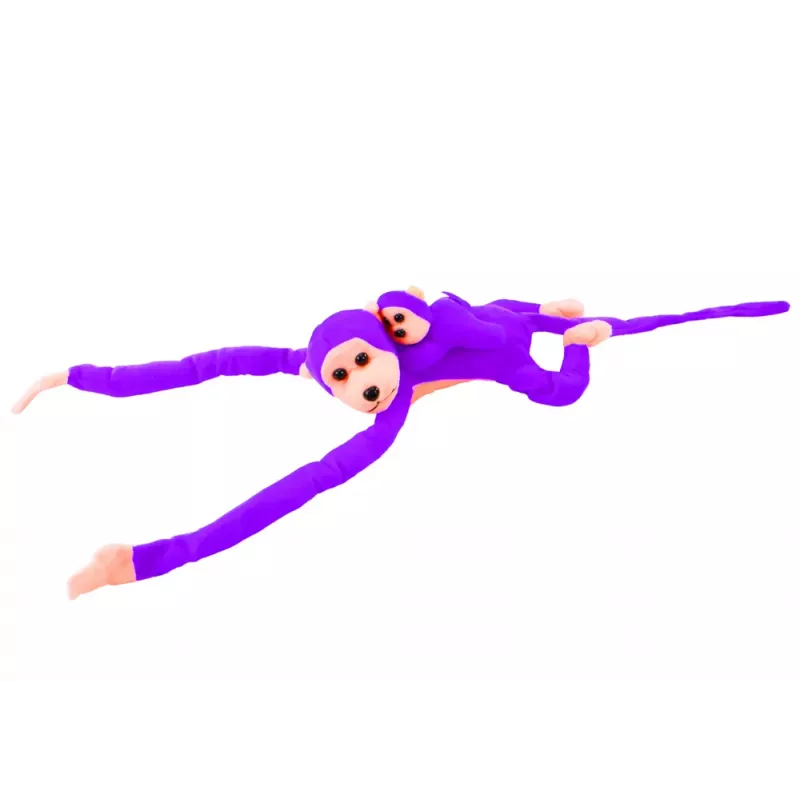 LEAN TOYS Mascota de peluche mono con bebé, morado 90 cm