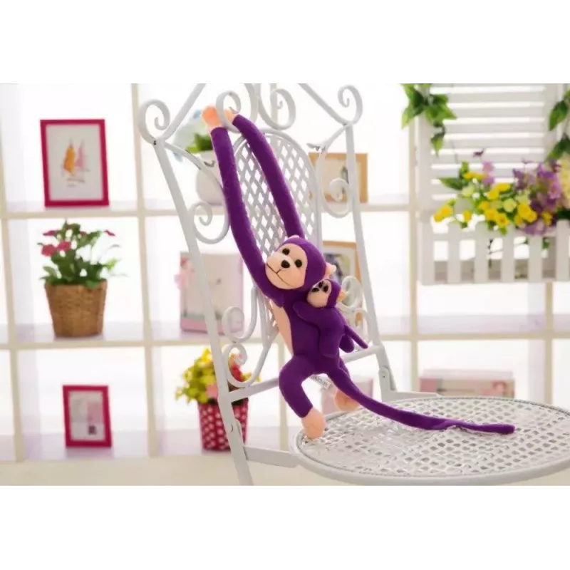 LEAN TOYS Mascota de peluche mono con bebé, morado 90 cm