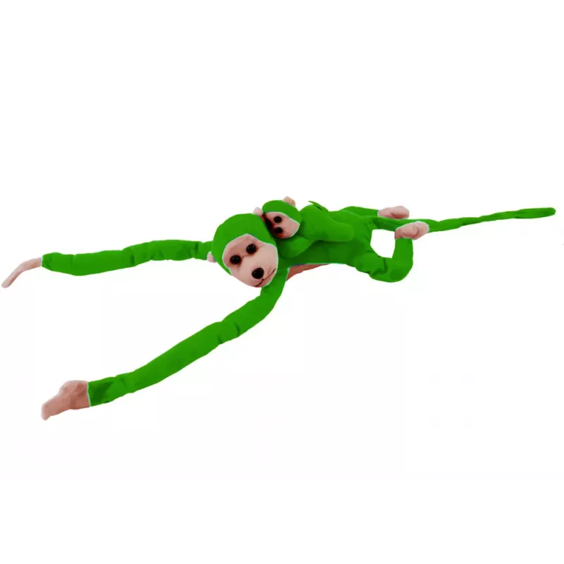 LEAN TOYS Mascota de peluche mono con bebé, verde 90 cm