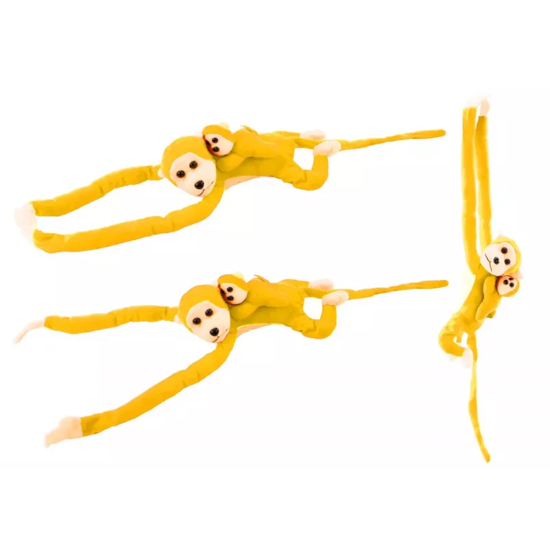 LEAN TOYS Mascota de peluche mono con bebé, amarillo 90 cm