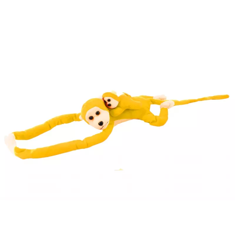 LEAN TOYS Mascota de peluche mono con bebé, amarillo 90 cm
