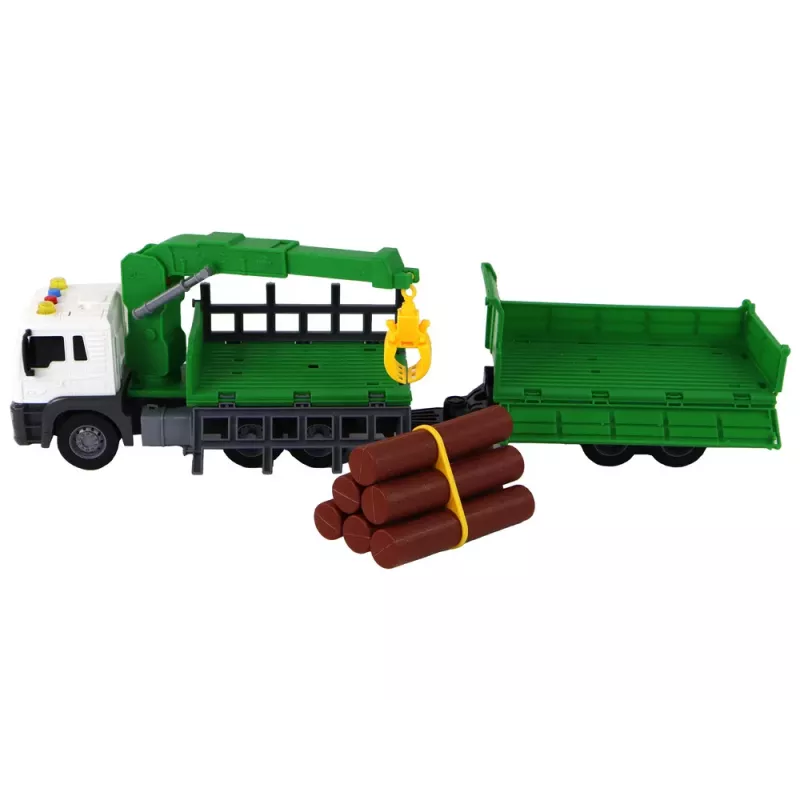 LEAN TOYS Camión con grúa fricción sonidos verde madera 1:16