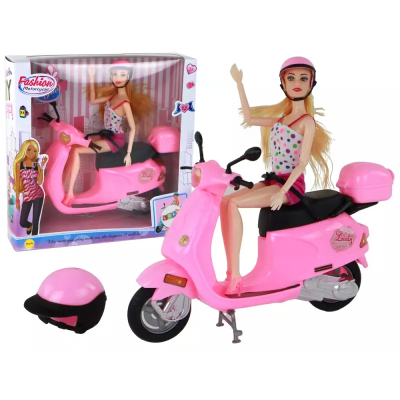 LEAN TOYS Muñeca sobre patinete rosa con elementos móviles