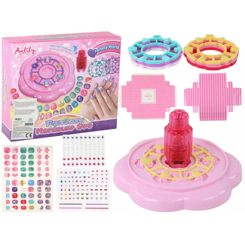 LEAN TOYS Set de uñas rosa puntas de uñas pegatinas diamantes