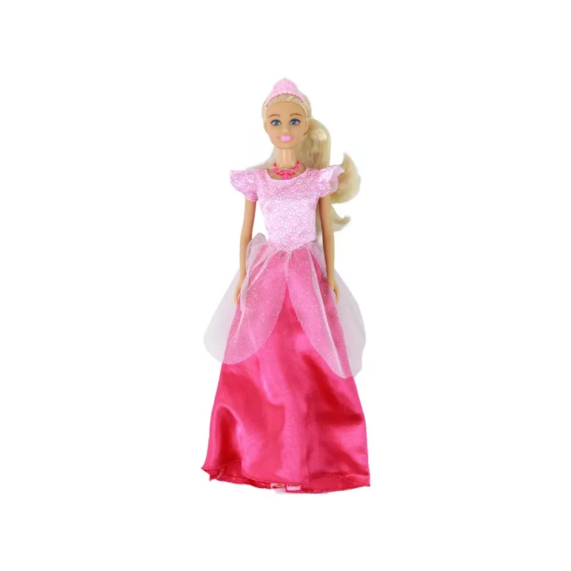 LEAN TOYS Muñeca infantil Anlily princesa con largos cabellos rubios, tiara y vestido rosa