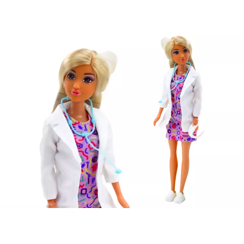 LEAN TOYS Anlily Set de juego muñeca de moda 4en1 - médica, peluquera, cocinera, cuidado de animales - más de 50 piezas