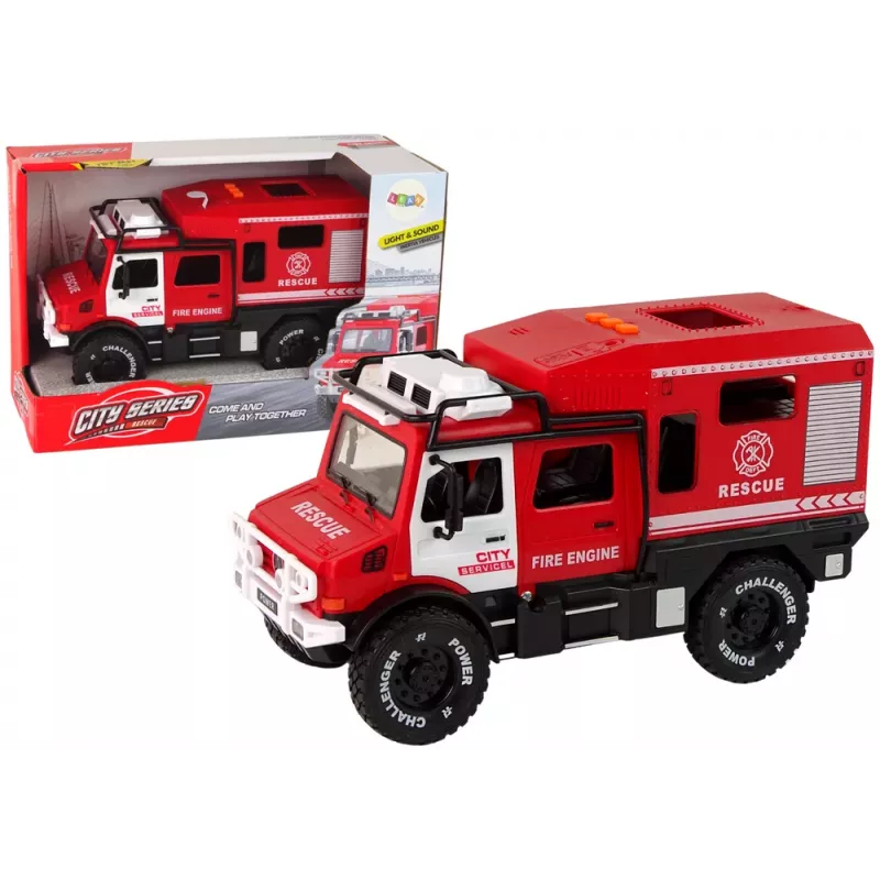 LEAN TOYS Vehículo todoterreno bomberos rojo puertas que se abren sonidos y luces
