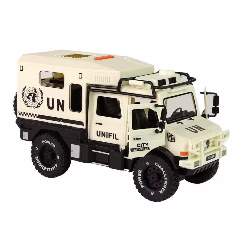 LEAN TOYS Vehículo todoterreno City Service beige puerta que se abre sonido y luz