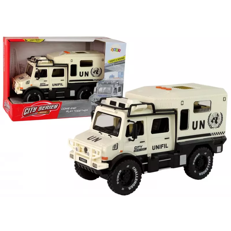 LEAN TOYS Vehículo todoterreno City Service beige puerta que se abre sonido y luz