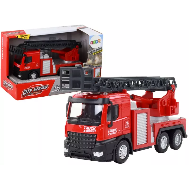 LEAN TOYS Camión de bomberos rojo con escalera extensible