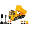 LEAN TOYS Set volquete 1:14 camión volquete RC con señales de tráfico, luces y radar - amarillo