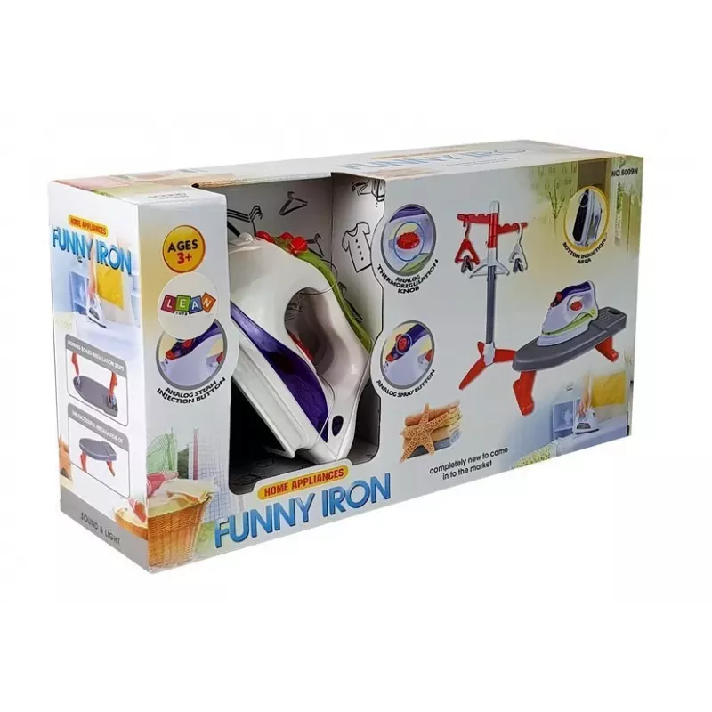 LEAN TOYS Tabla de planchar con perchas – set de planchado infantil con efectos de luz y sonido