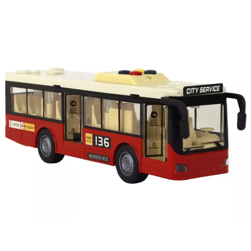 LEAN TOYS Autobús a pilas con luz y sonido - Red City 1:16