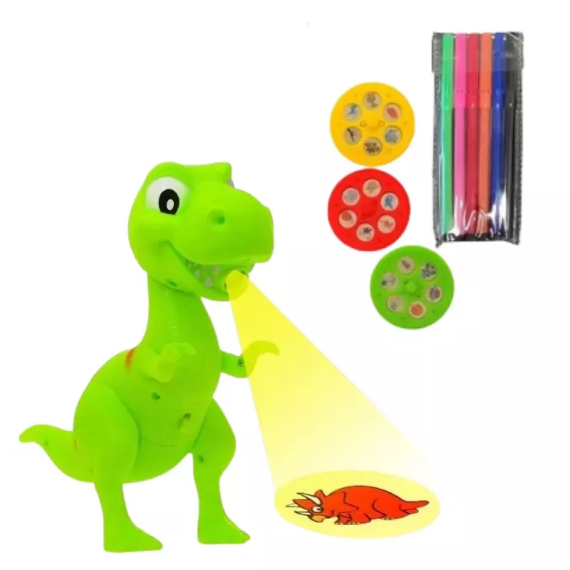 LEAN TOYS Proyector dinosaurio T-Rex para dibujar y pintar 18 imágenes rotuladores 2 en 1
