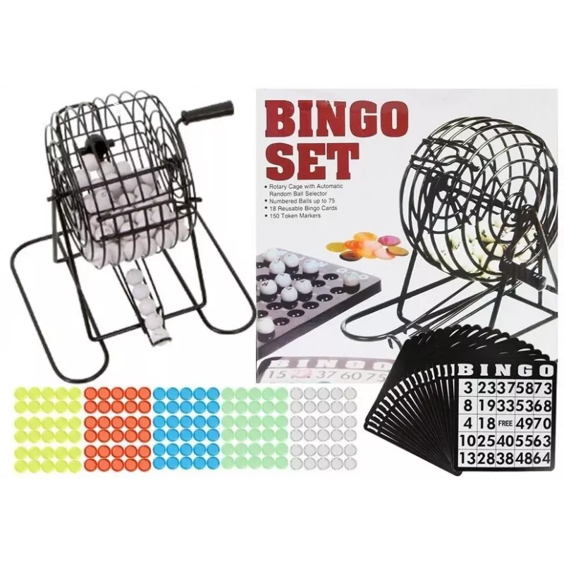 LEAN TOYS Set de bingo de metal tarjetas reutilizables máquina de lotería