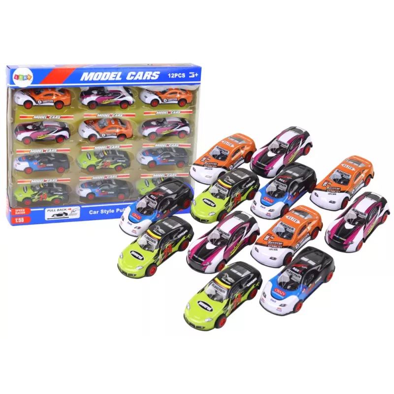 LEAN TOYS Set de coches deportivos 1:55 con propulsión por fricción, 12 piezas de colores