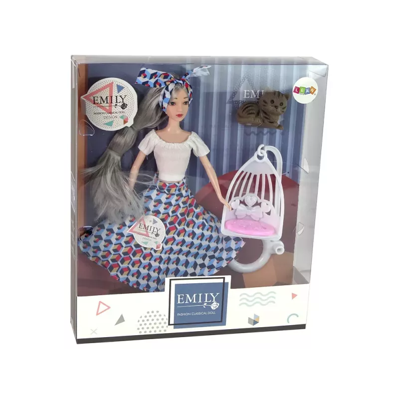 LEAN TOYS Muñeca bebé Emily con pelo gris y columpio para gatos