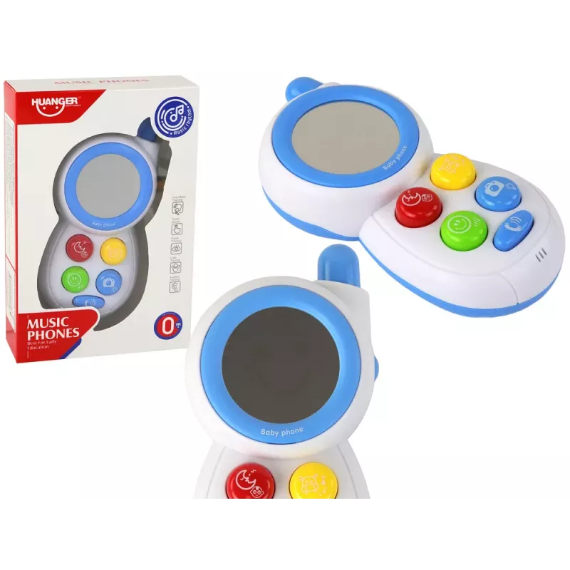 LEAN TOYS Teléfono interactivo infantil Azul con luz, sonido y espejo