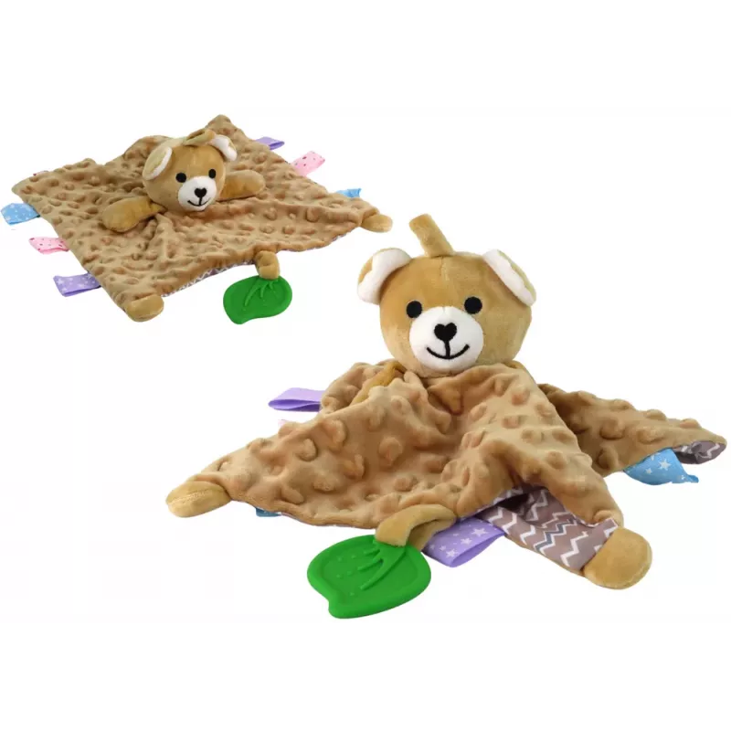 LEAN TOYS Peluche Oso Manta Sensorial de Actividades con Mordedor y Sonajero