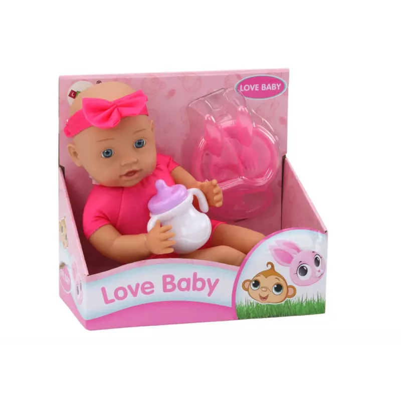 LEAN TOYS Muñeca Bebé con Ropa Rosa, Diadema y Accesorios de Alimentación