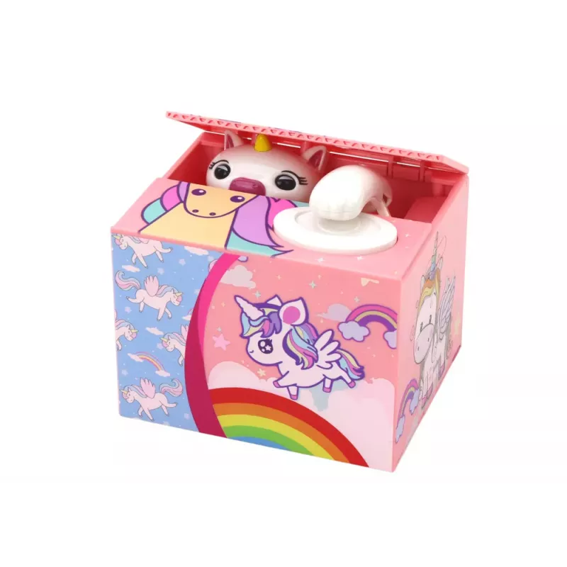 LEAN TOYS Hucha Unicornio Aprender a Ahorrar Unicornio Rosa Melodía