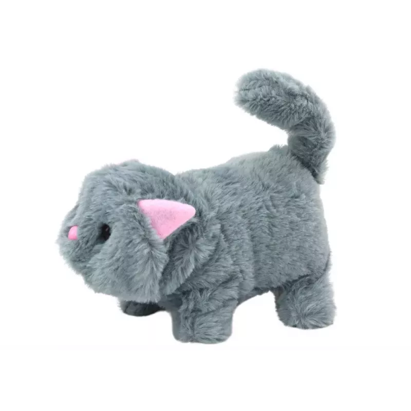LEAN TOYS Peluche Animal Interactivo Gatito Camina y Maúlla Gris
