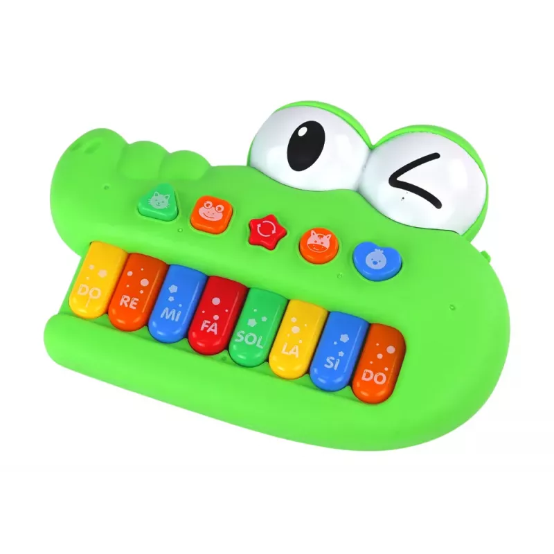 LEAN TOYS Piano Órgano Musical Educativo, Cocodrilo Verde, Efectos de Luz y Sonido