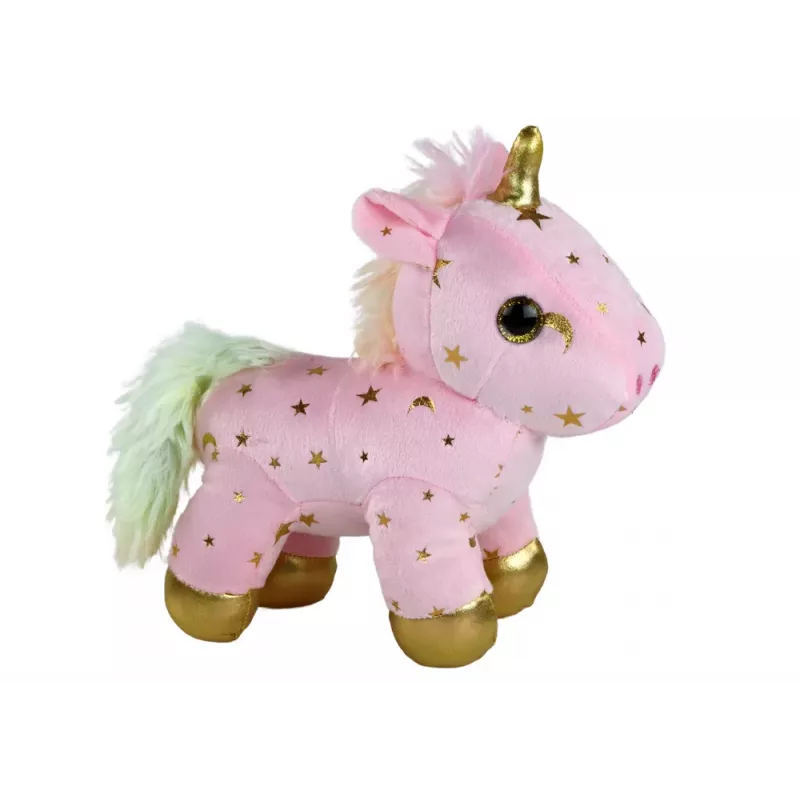 LEAN TOYS Peluche unicornio animal dormilón con nana rosa con set de estrellas
