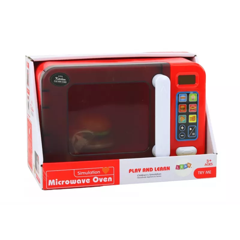 LEAN TOYS Juguete microondas, microondas rojo, accesorios