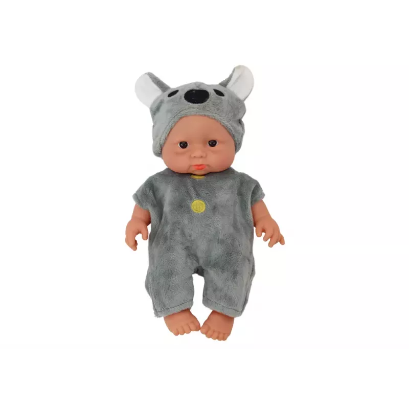 LEAN TOYS Muñeca bebé pequeña, ropa gris, gorro koala